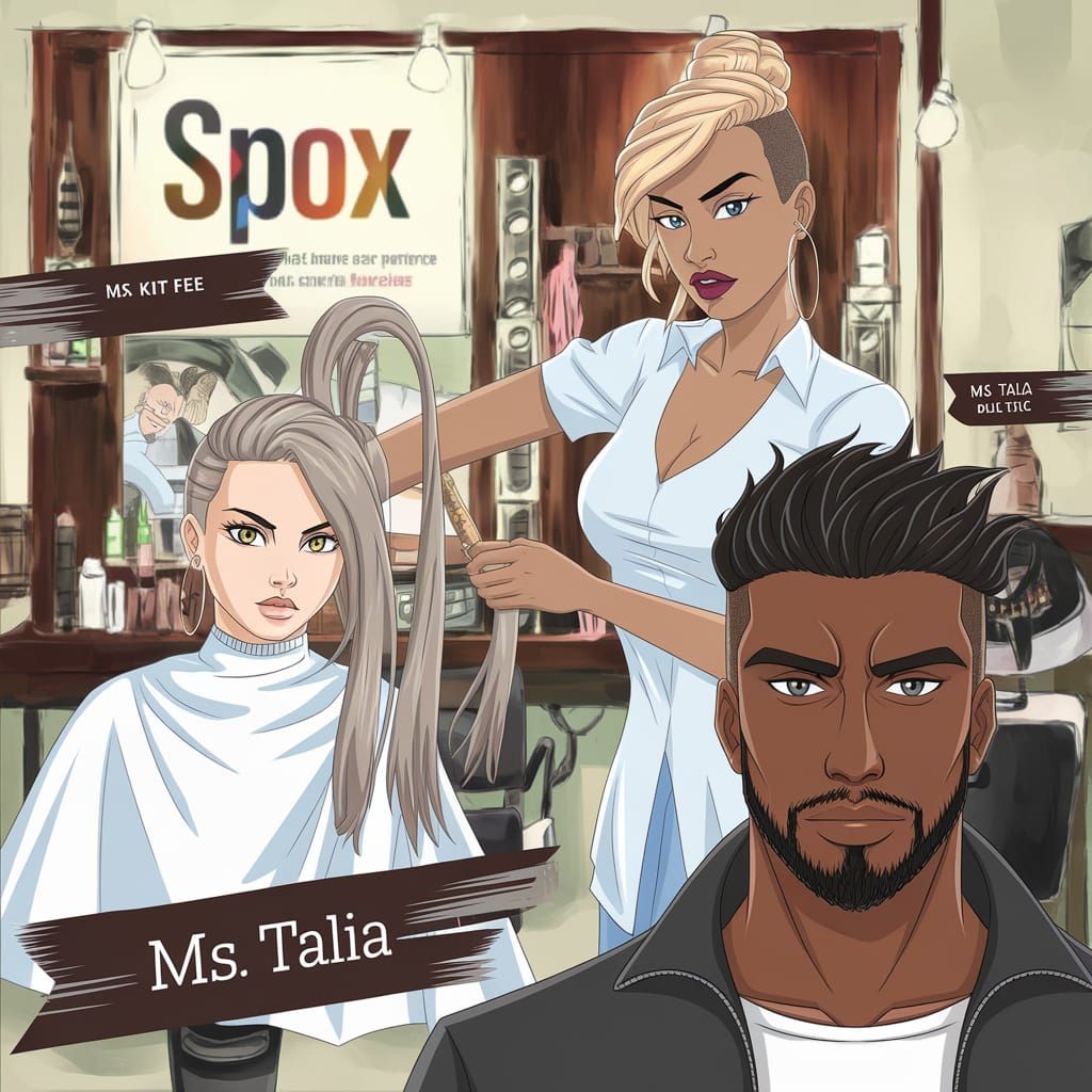 Anime-Style Scene of Women in Hair Salon with Unexpected Gue...