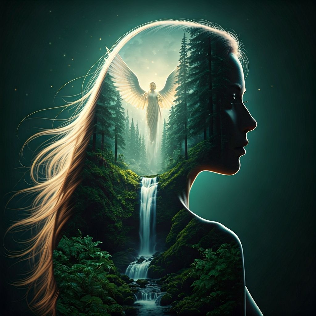 Elegant Silhouette in Misty Forest Double Exposure Photograp...