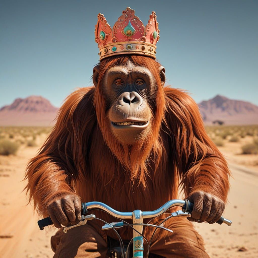 Surreal Orangutan Rides Cracked Pastel Desert in Exaggerated...