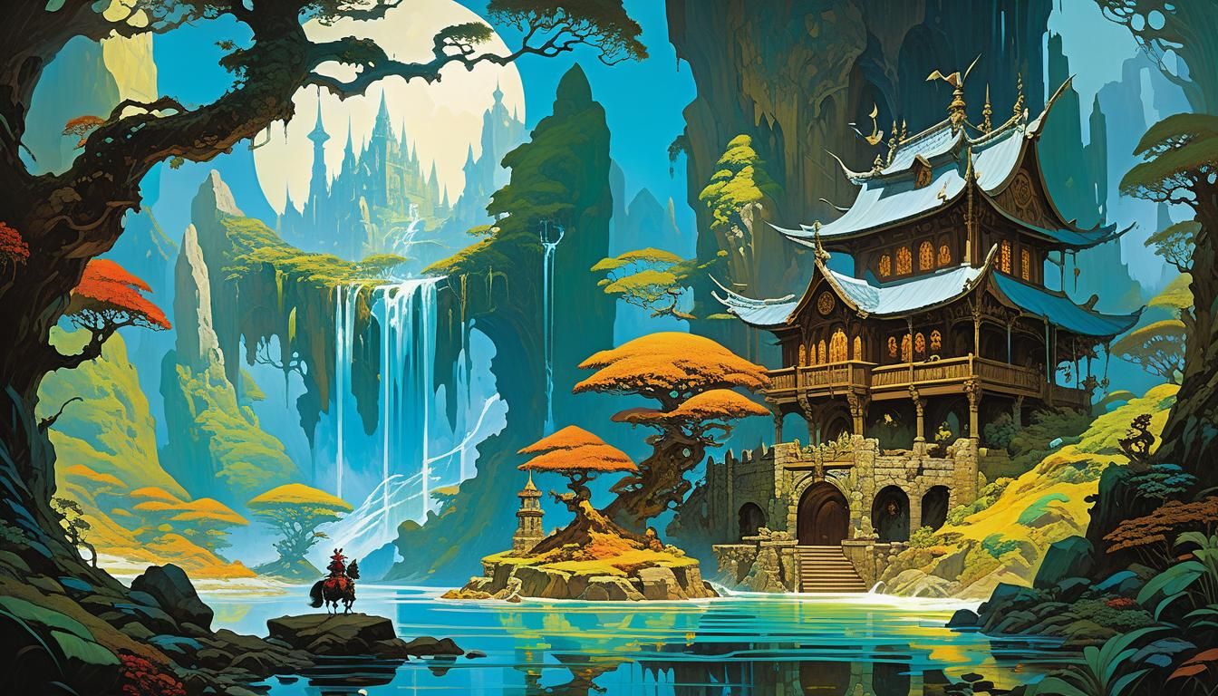 Mythical Realms: A Fantasy Oil Painting