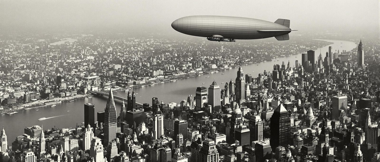Early 20th Century Cityscape with Airship