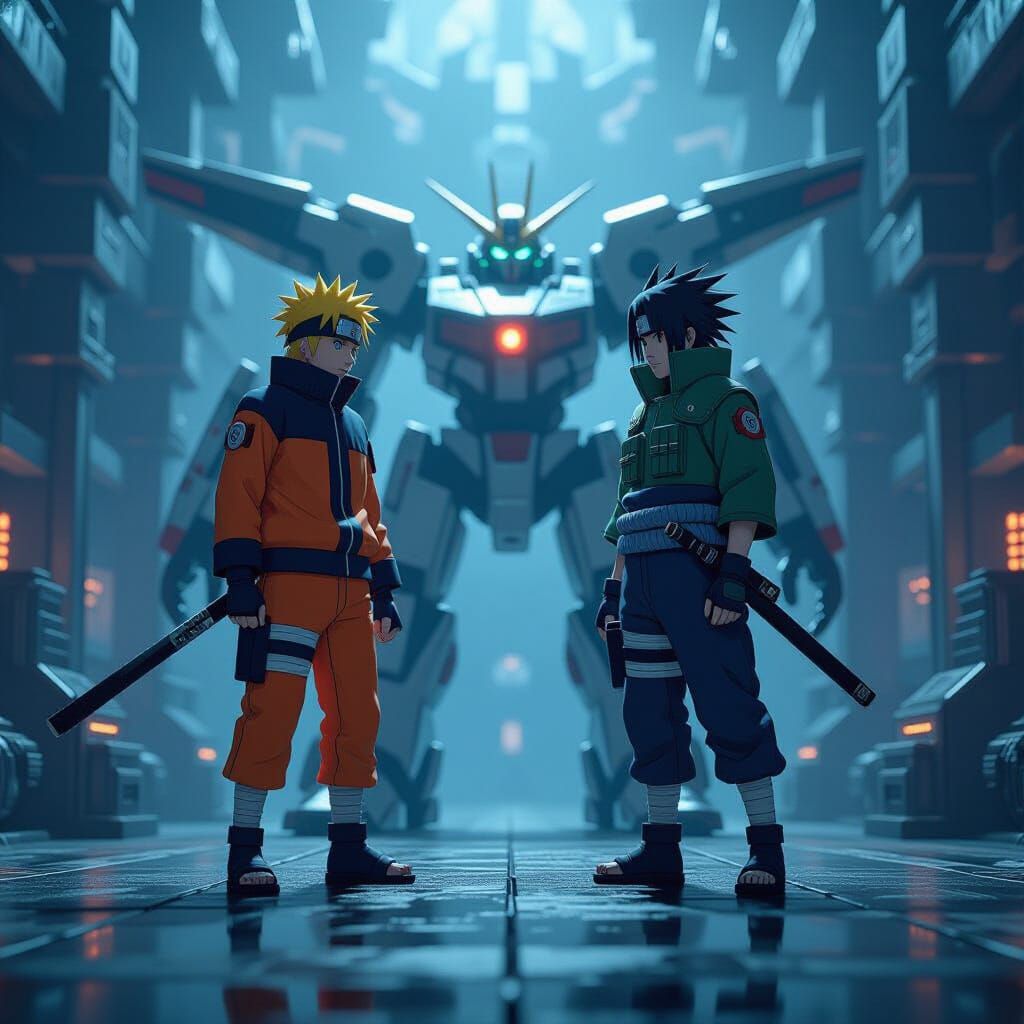 Naruto and Sasuke Training in Sci-Fi Setting