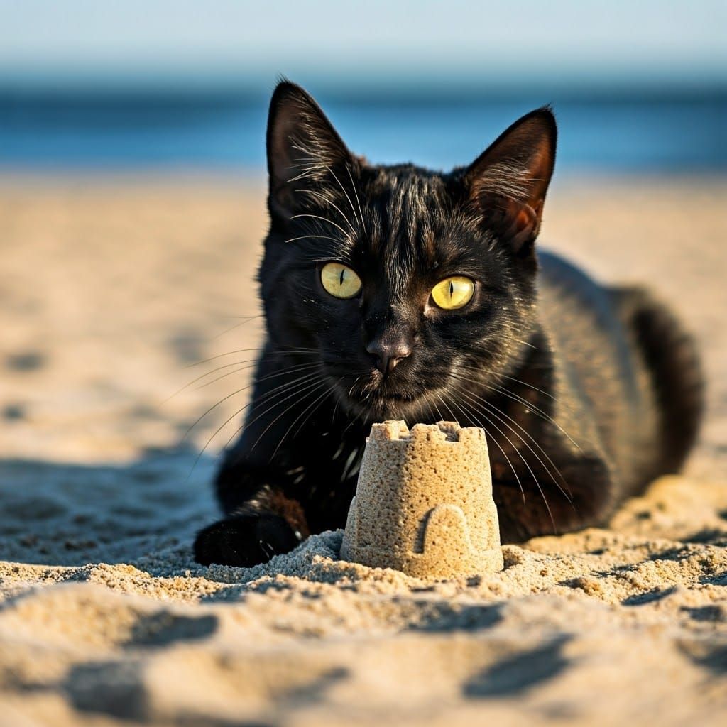 Regal Feline Overlord Dominates Beachside Castle