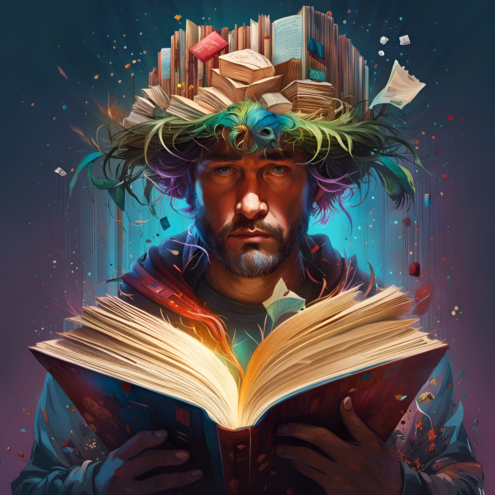Man with Book Head: Digital Art Portrait