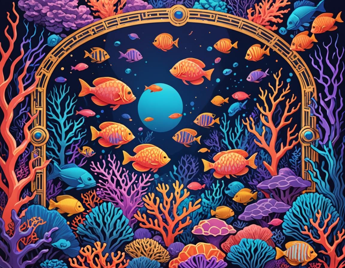 Vibrant Coral Reef in Bauhaus Pop Art Style