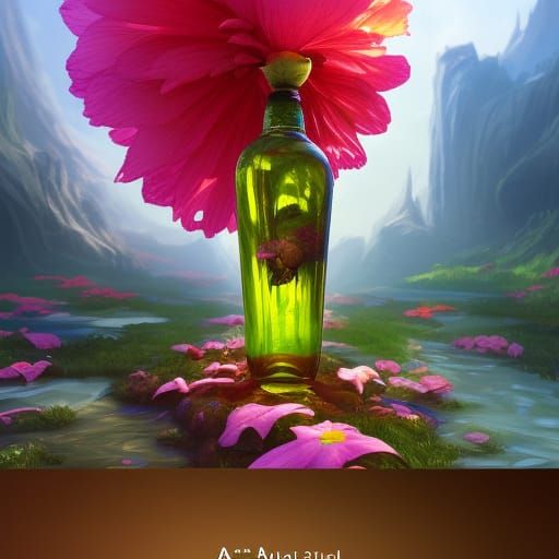 Fantastical Flower Inside Bottle: Detailed Matte Painting