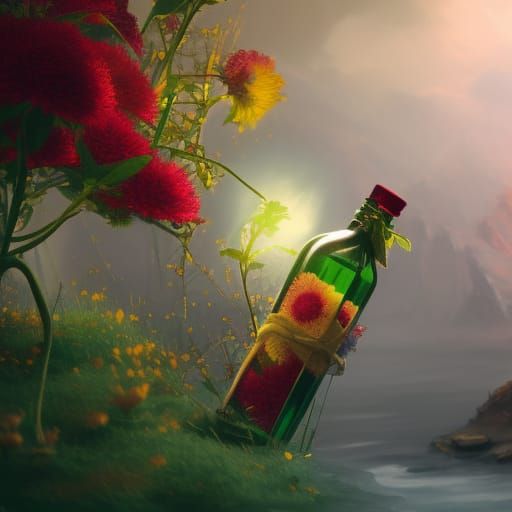 Fantastical Flower Inside Bottle, Detailed Matte Painting