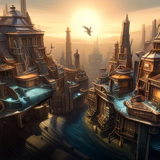 Futuristic Cityscape with Ancient Architecture in Unreal Eng...