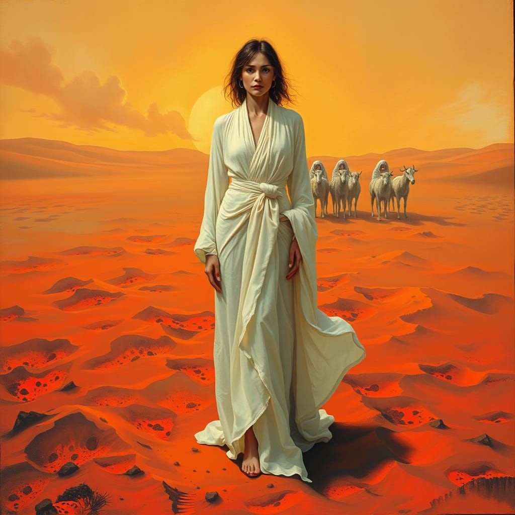 Desert Woman with Muses in Surrealist Style