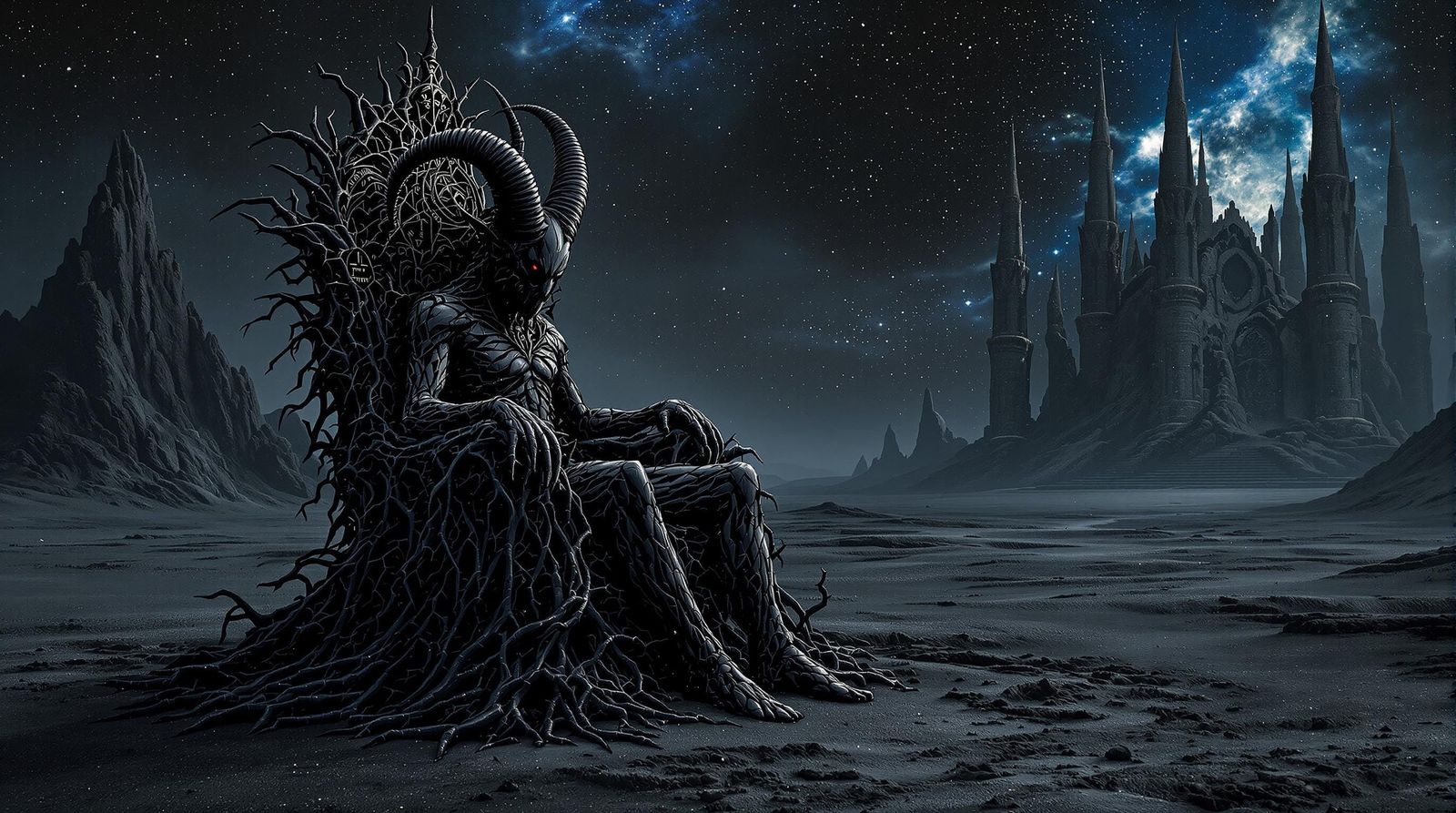 Gothic Baphomet in Dark Basalt Throne