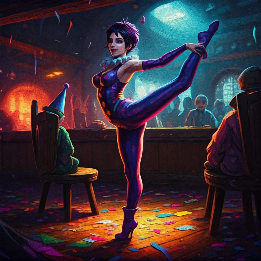 Alt Goth Clown in Tavern: Impasto Expressionist Painting