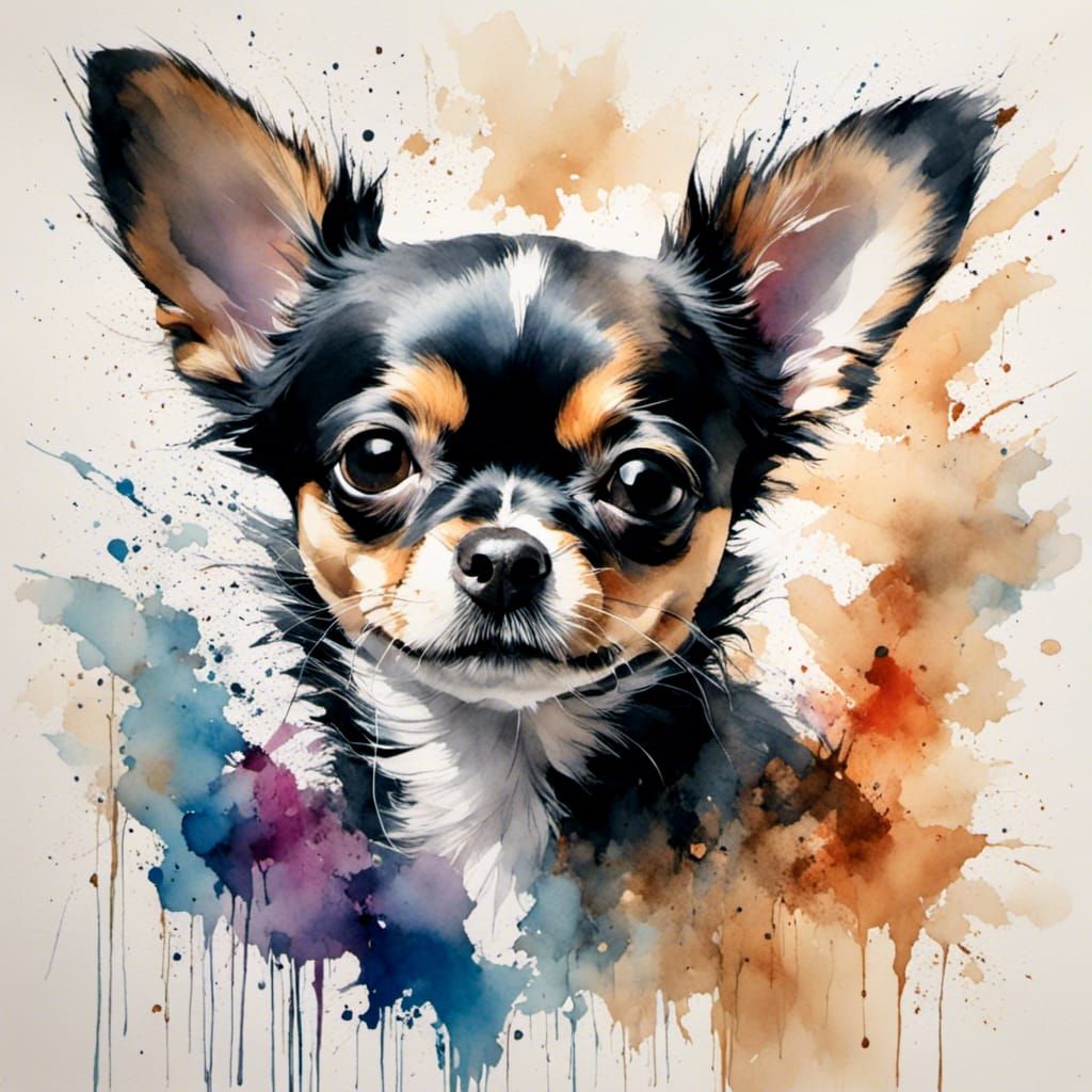 Watercolor Portrait of a Chihuahua Puppy