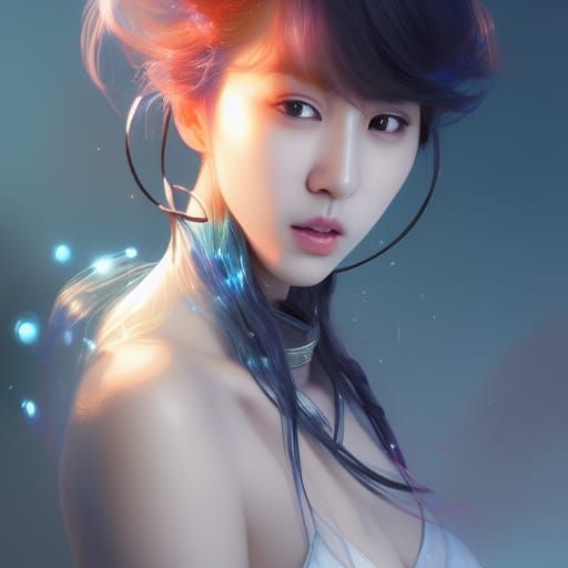 Korean Pop Star Portrait with Bubble Moon