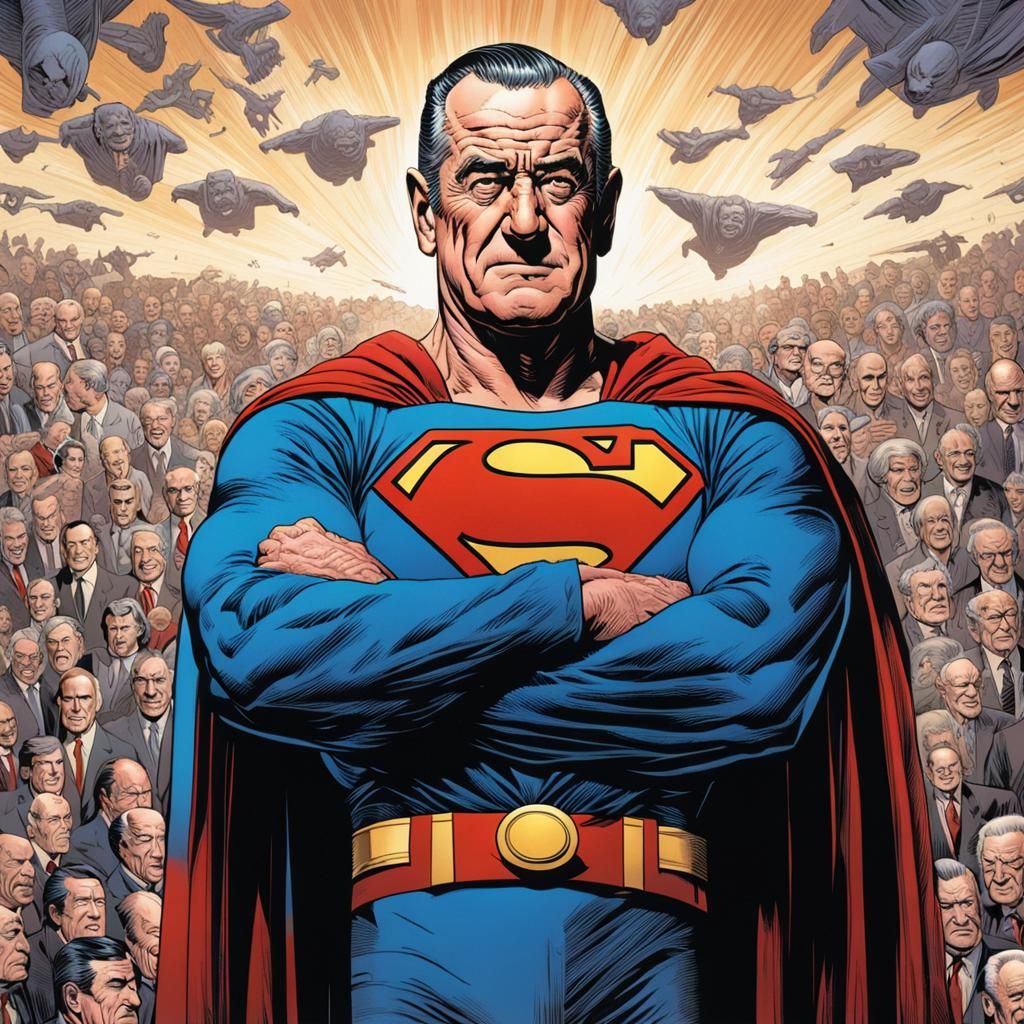 Lyndon Johnson as Superman in Comic Book Art