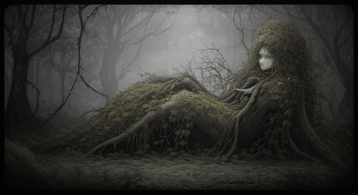 Tree Queen of Dead Forest with Swirling Feathers