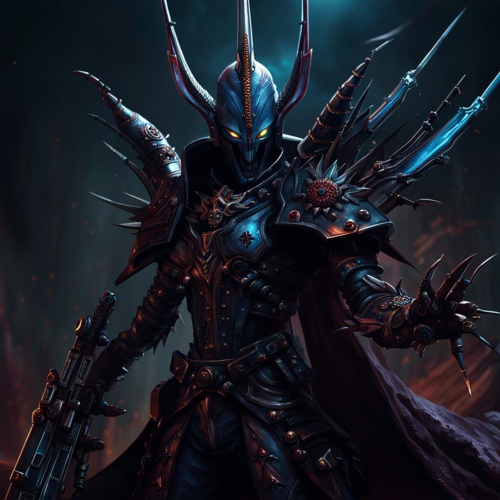 Dark Eldar Warrior with Rifle, Detailed Concept Art