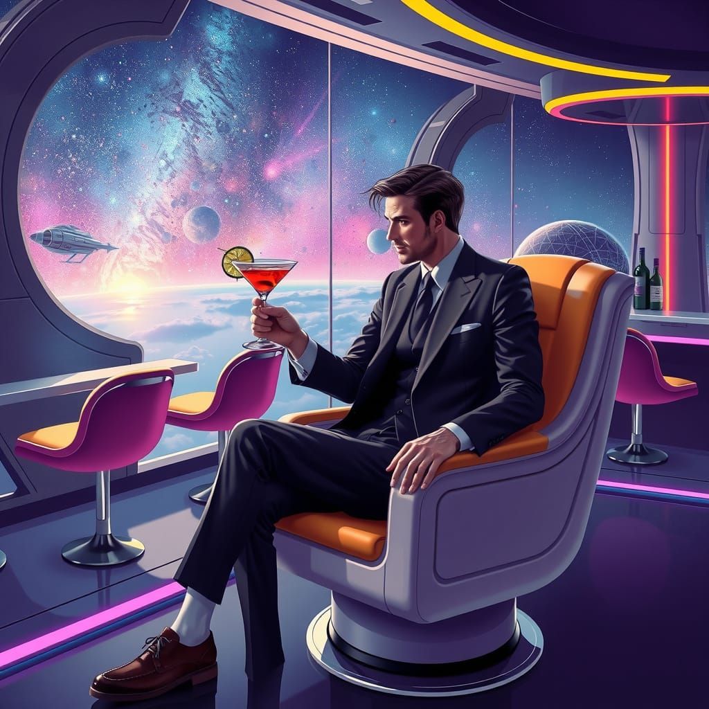 Man Orders Alien Cocktail in Futuristic Space Bar