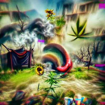 Marijuana Buds in Tornado Clouds: Digital Illustration