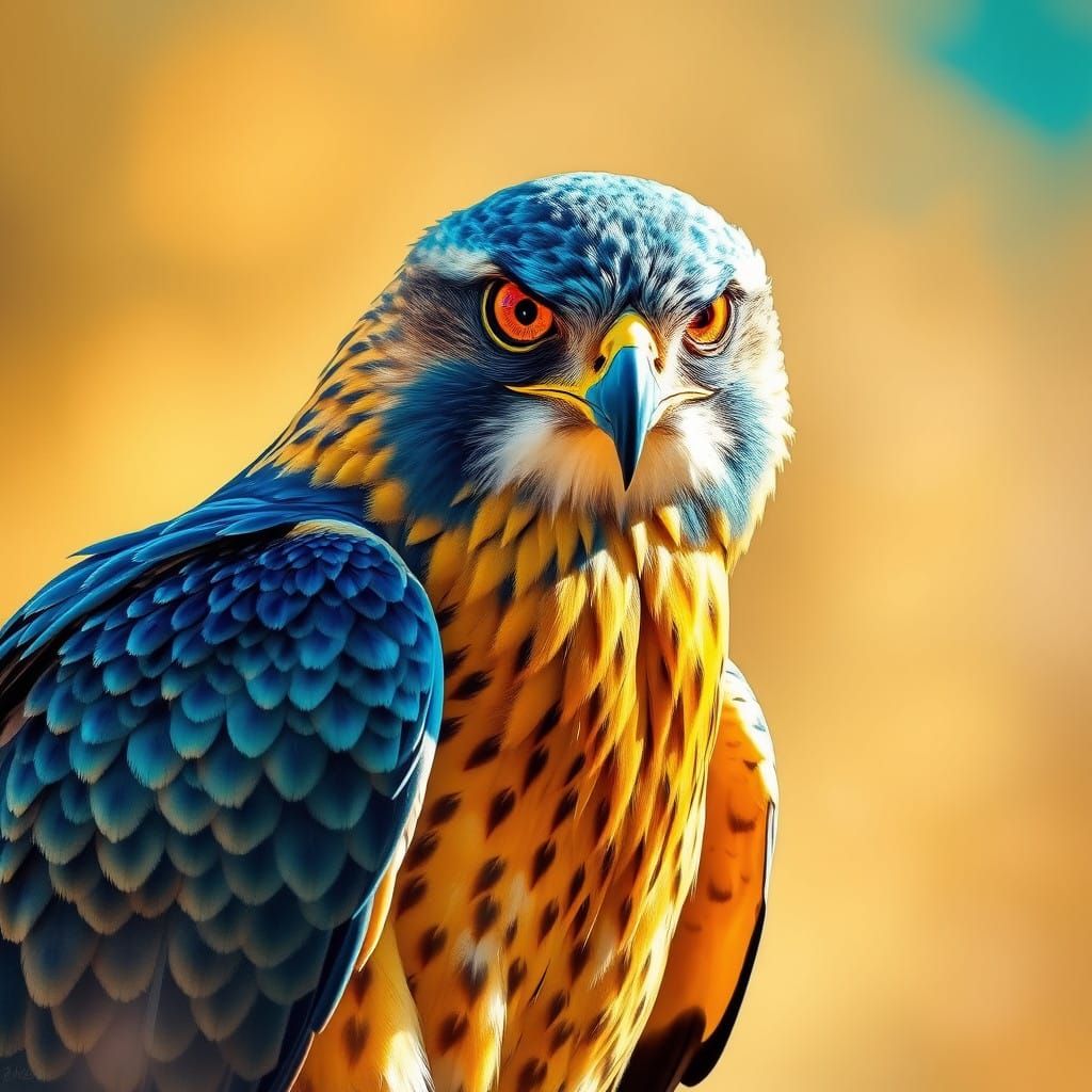 Cerulean Hawk Gazing in Golden Light