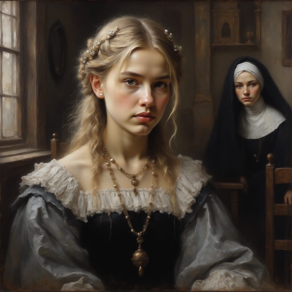 Classical Portrait of a Young Woman in Rembrandt Style