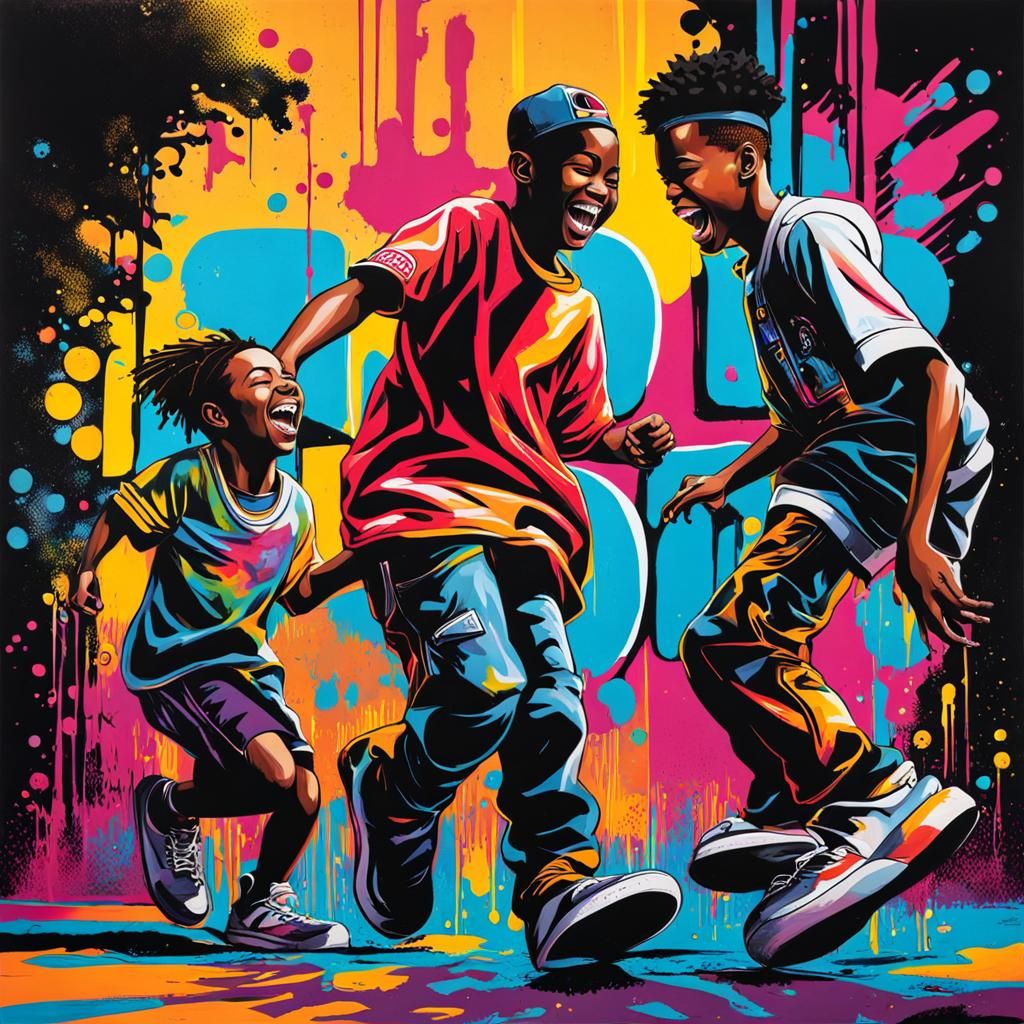 Black Adolescents Playing: Colorful Street Art