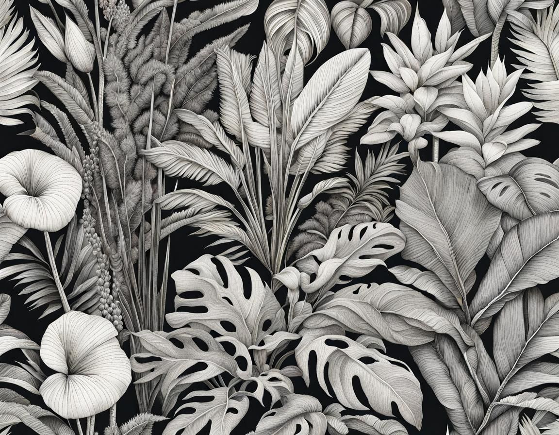 Tropical Botanical Illustrations with Watercolor Accents