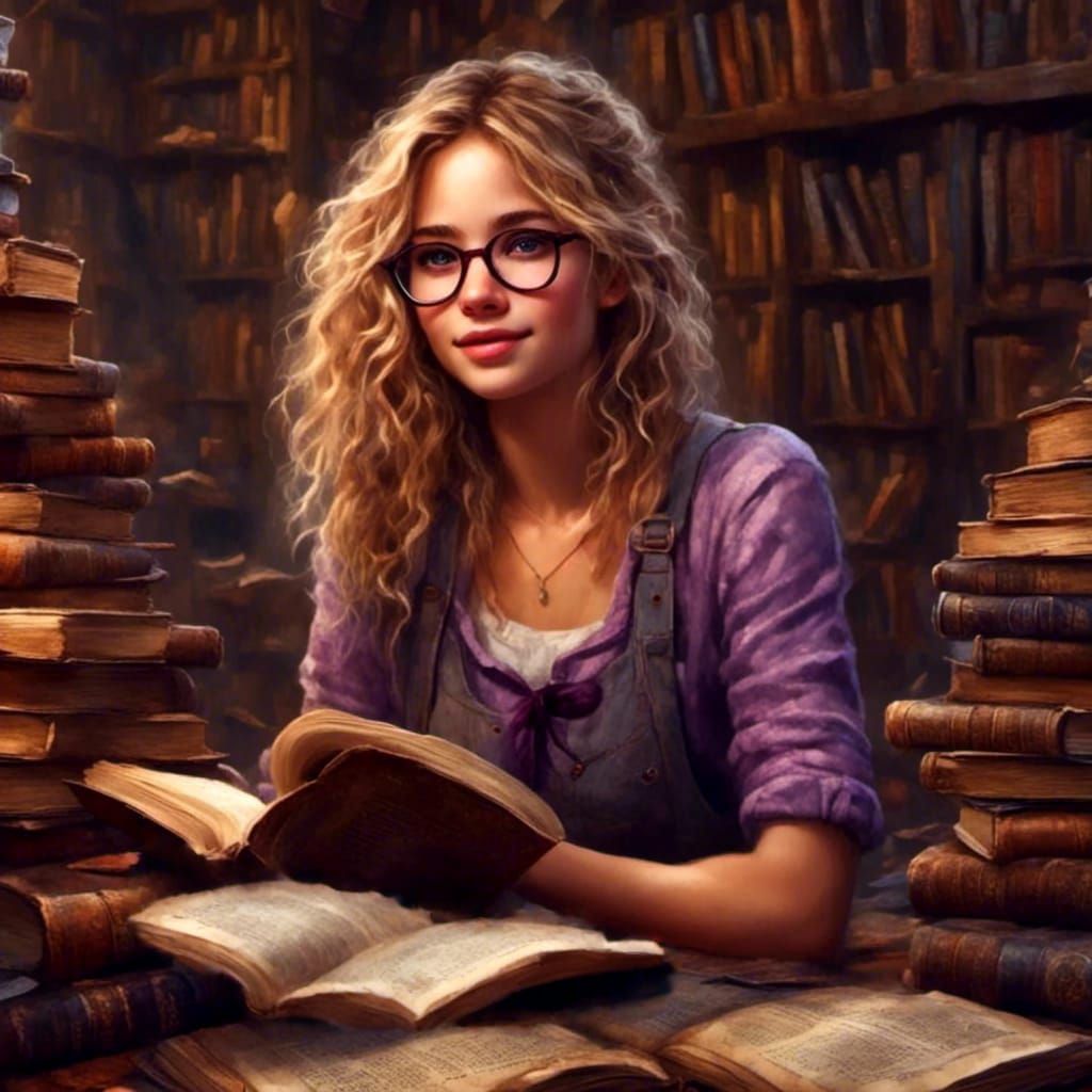 Annie in Love with Books: Hyperrealistic Portrait