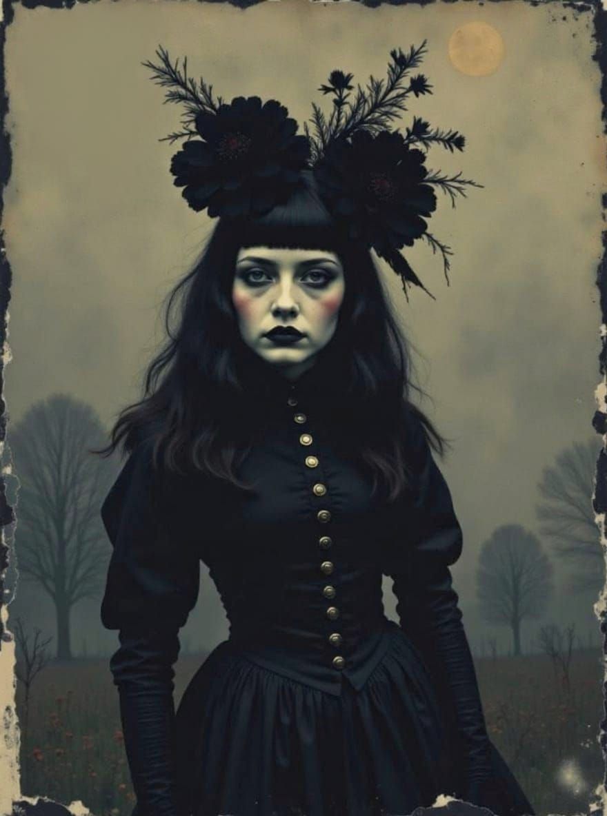 Modern Goth Girl in Dark Atmospheric Collage