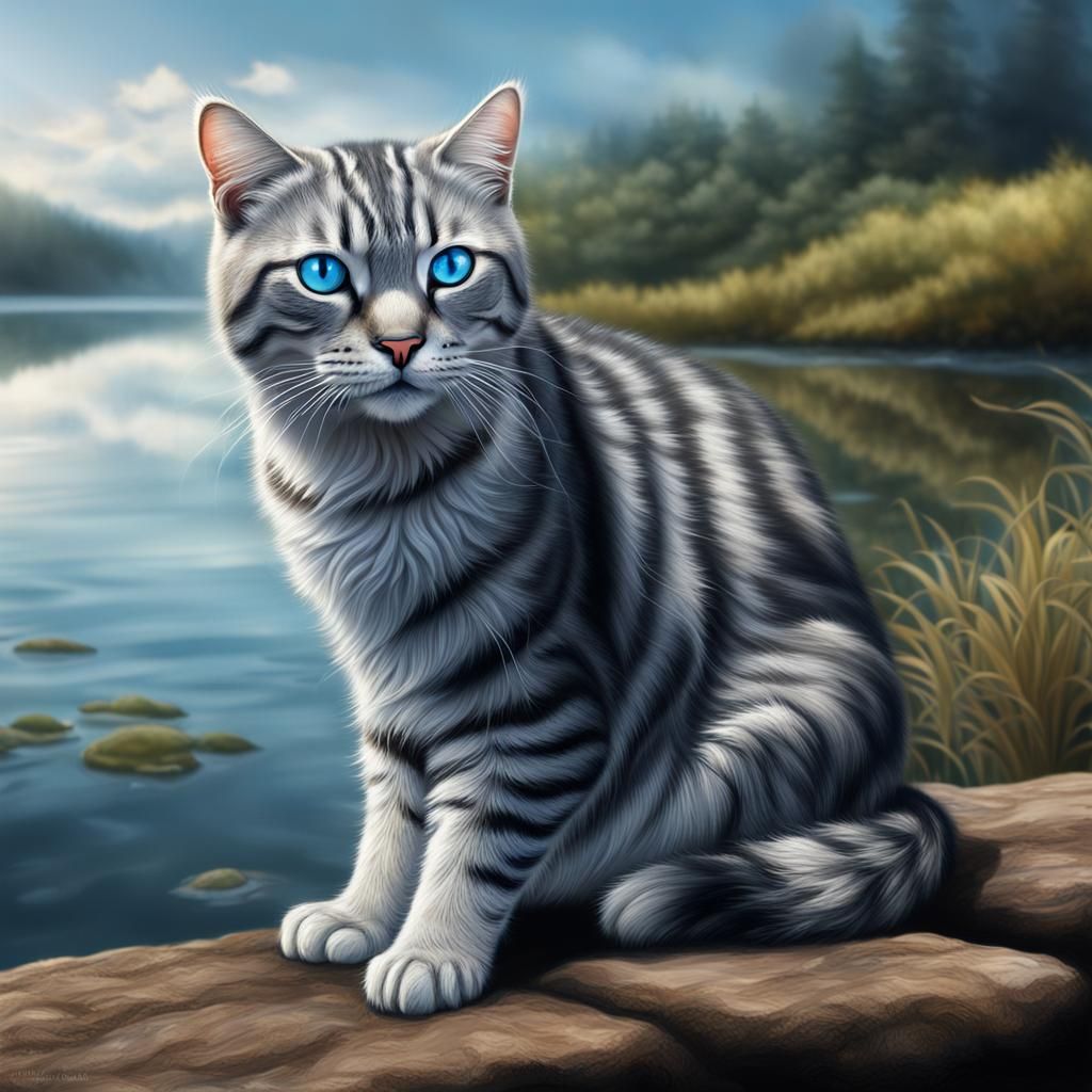 Blind Tabby Cat with Blue Eyes