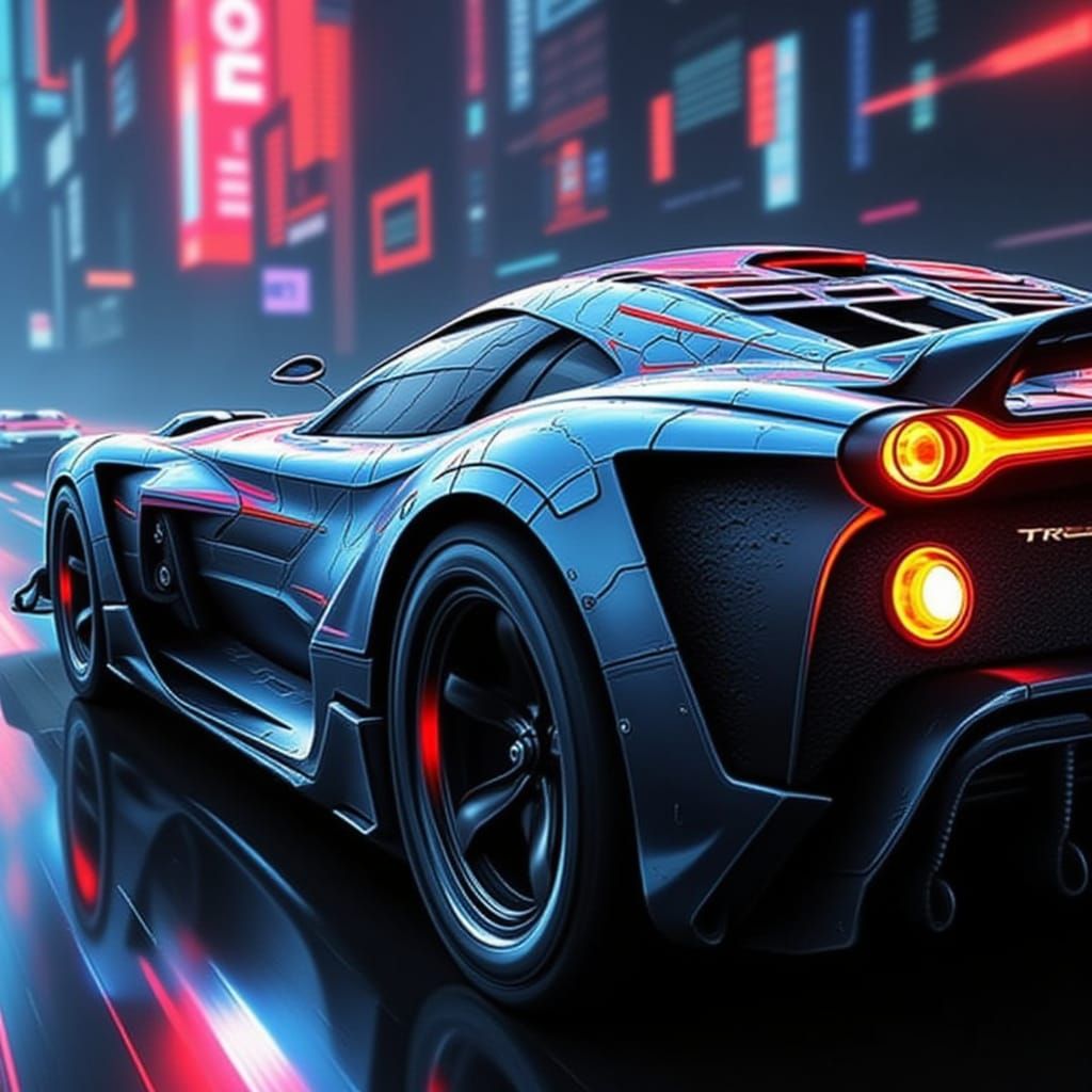 Futuristic Sci-Fi Car in Neon Cyberpunk City