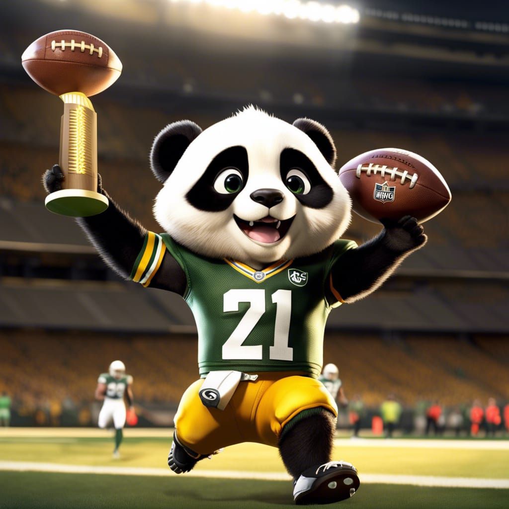 Chibi Panda Football Player Celebrates Touchdown