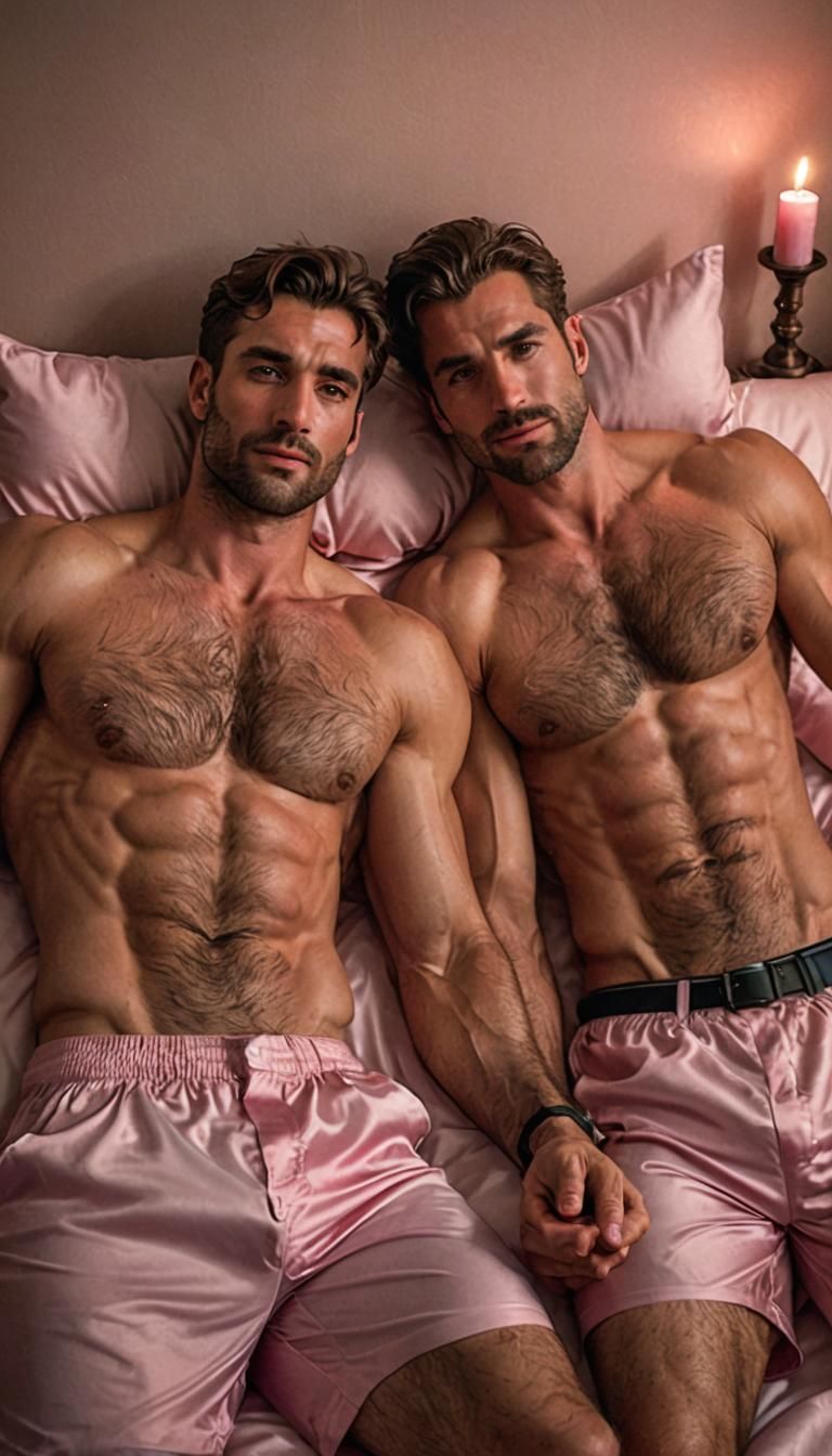 Photorealistic Image of Two Handsome Men Relaxing in Bed