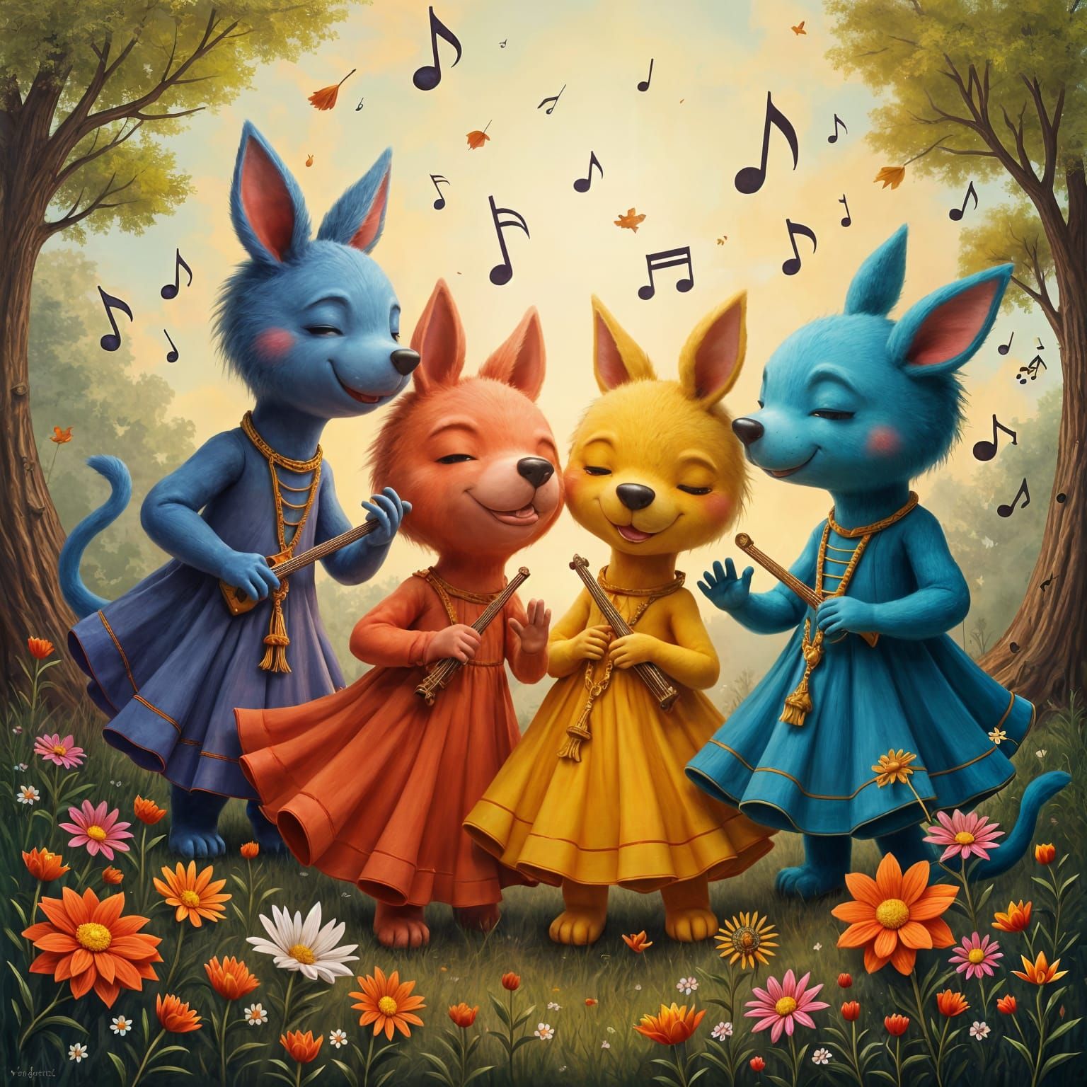 Harmonious Musical Notes in Whimsical Painting