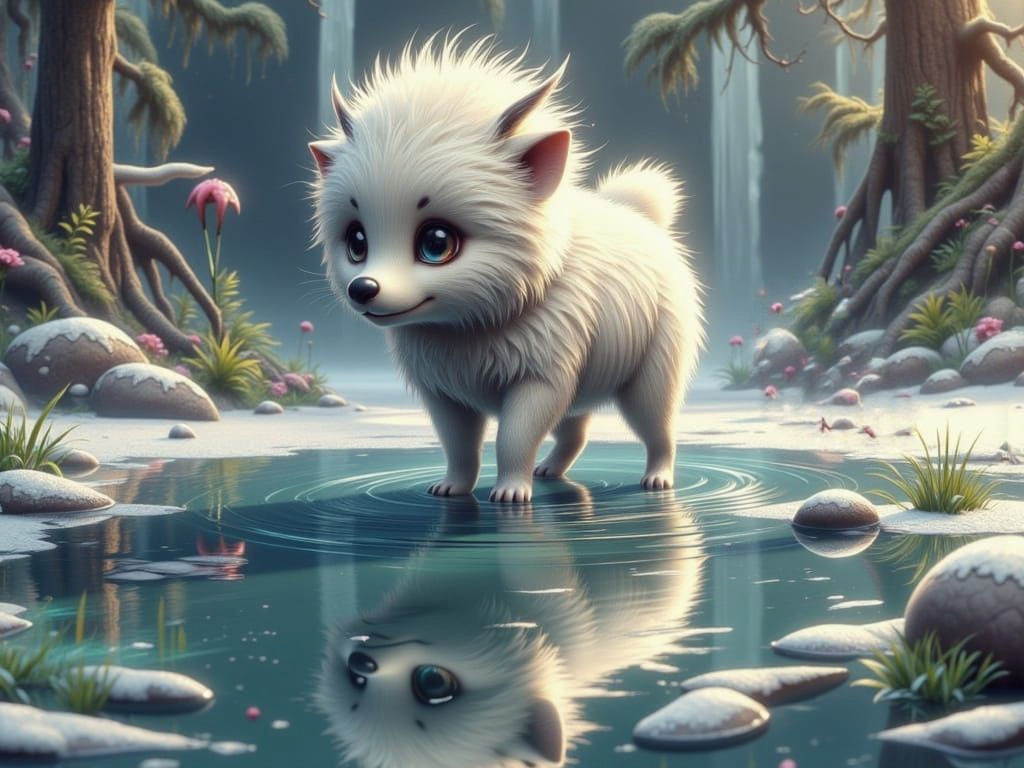 Chibi Fae Dragon in Chalk Reflection