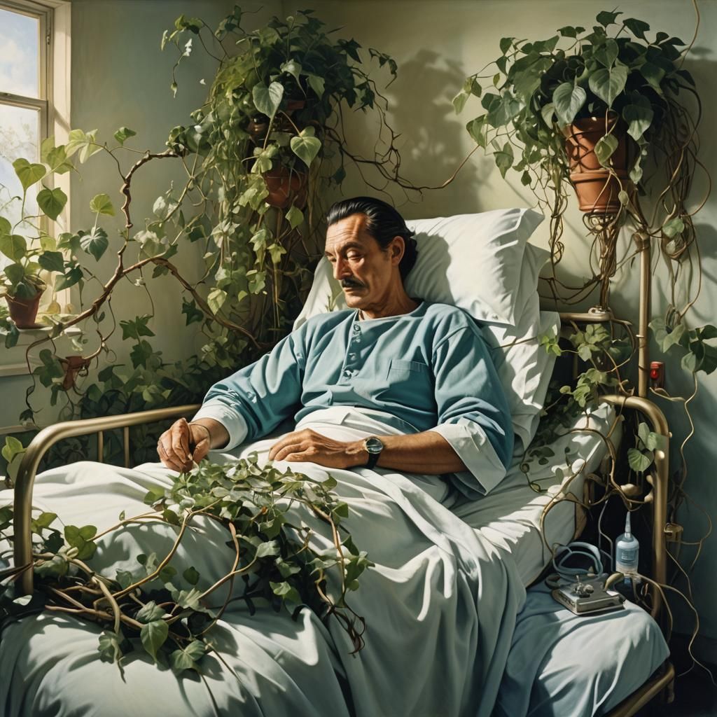 Surrealist Hospital Room with Living Vines