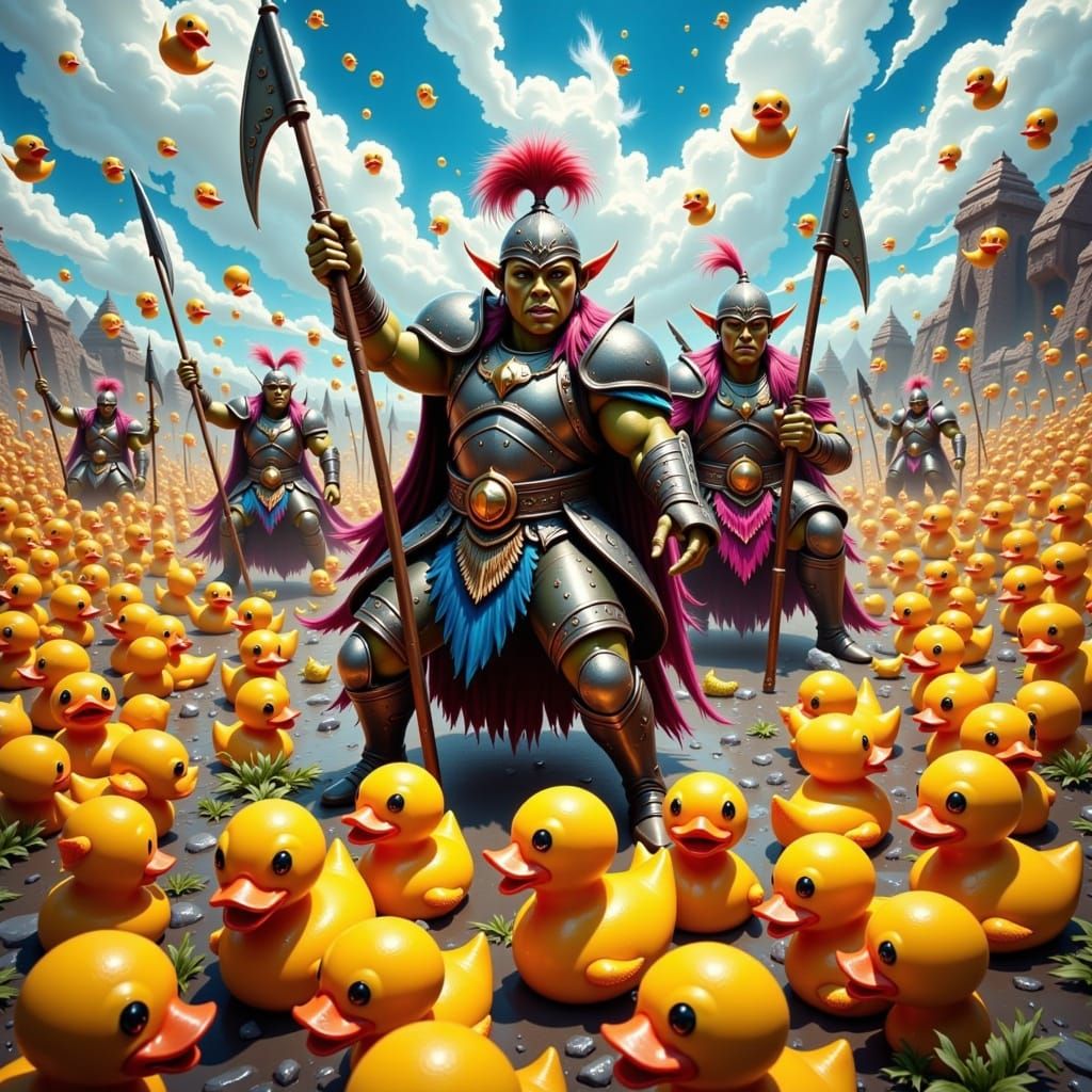 Orcs Jousting on Vibrant Rubber Duckie Steeds in a Brightly ...