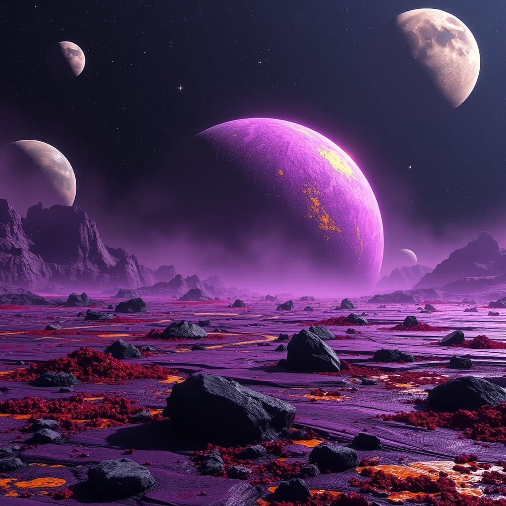 Ominous Purple Planet in Dark Fantasy Style