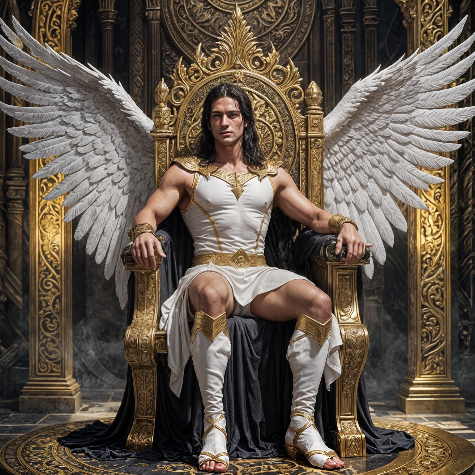 Detailed Fantasy Portrait of Man with Wings on Throne