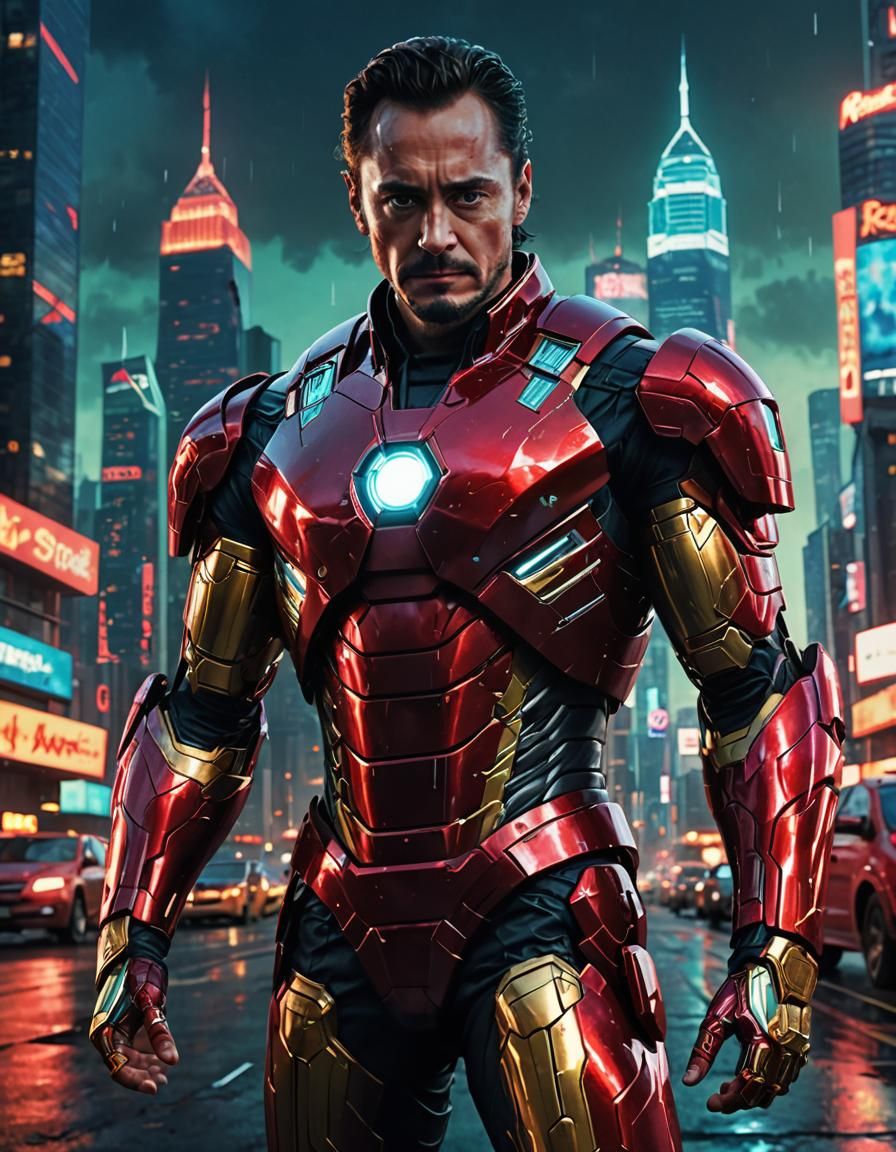 Loki Wears Iron Man Suit in Cyberpunk City