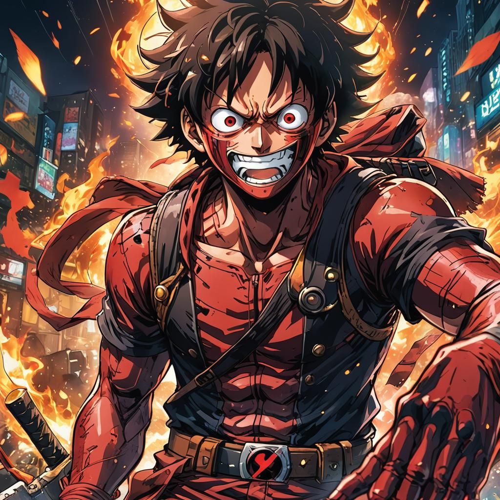 Monkey D Luffy as Deadpool in Anime Style