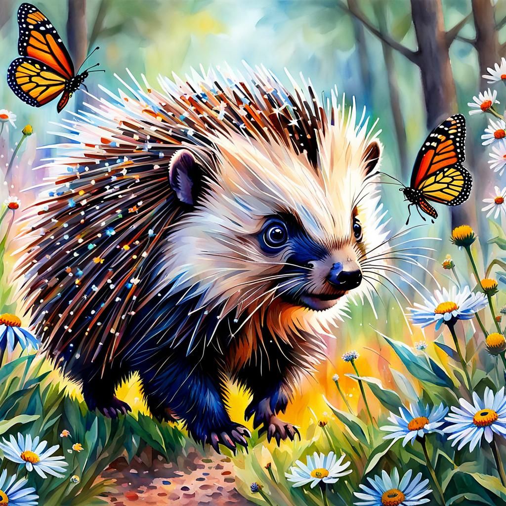 Just a fluffy prickly porcupine walking through the park