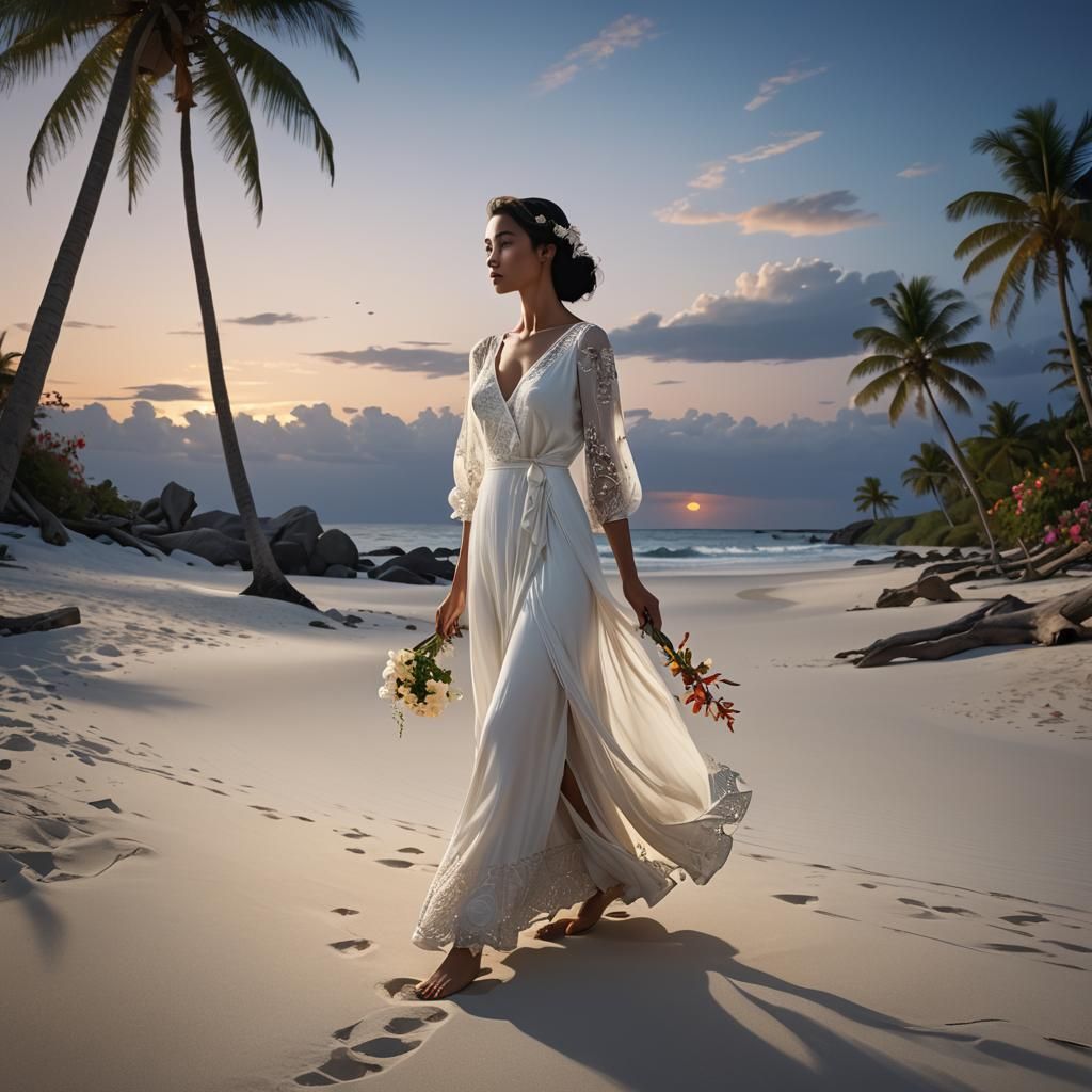 Tropical Beach Scene in Matisse Style