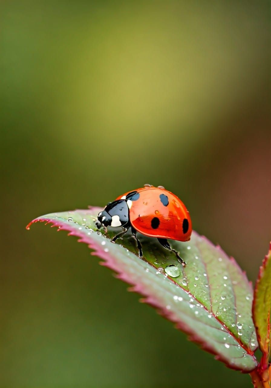 Macro Photo of a Ladybug with Water Droplets