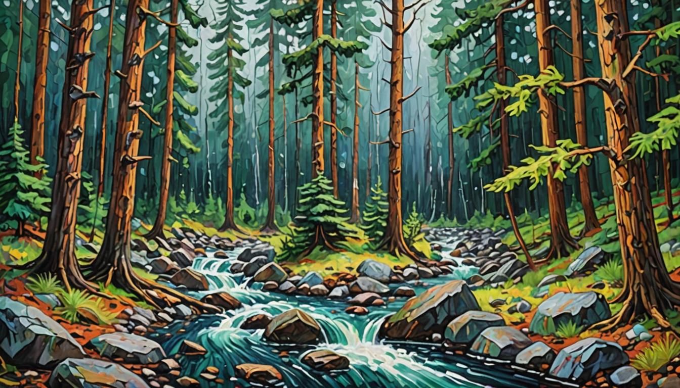 Forest Stream in Neo-Impressionist Expressionist Style