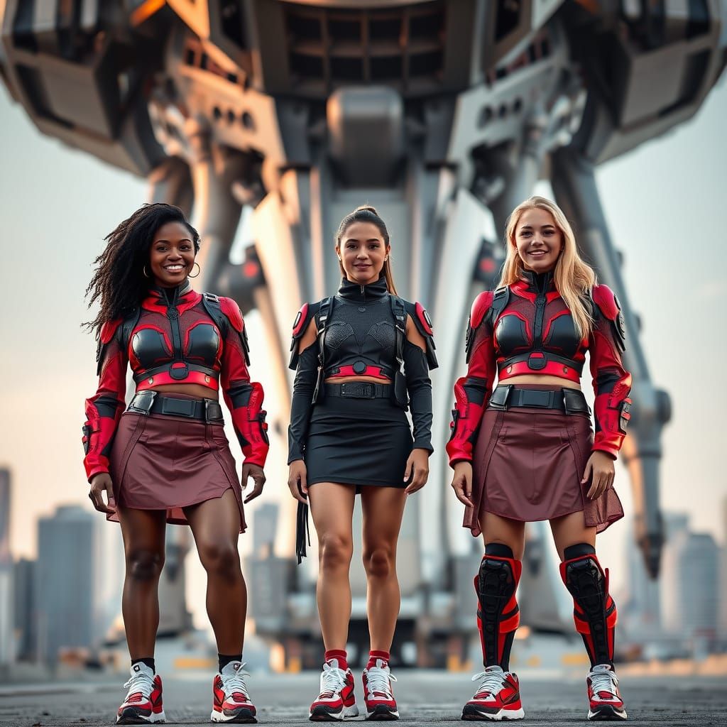 Futuristic Women in Cityscape, in Syd Mead Style