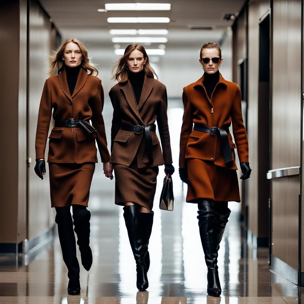 Stylish Businesswomen in Brown Cashmere Suits