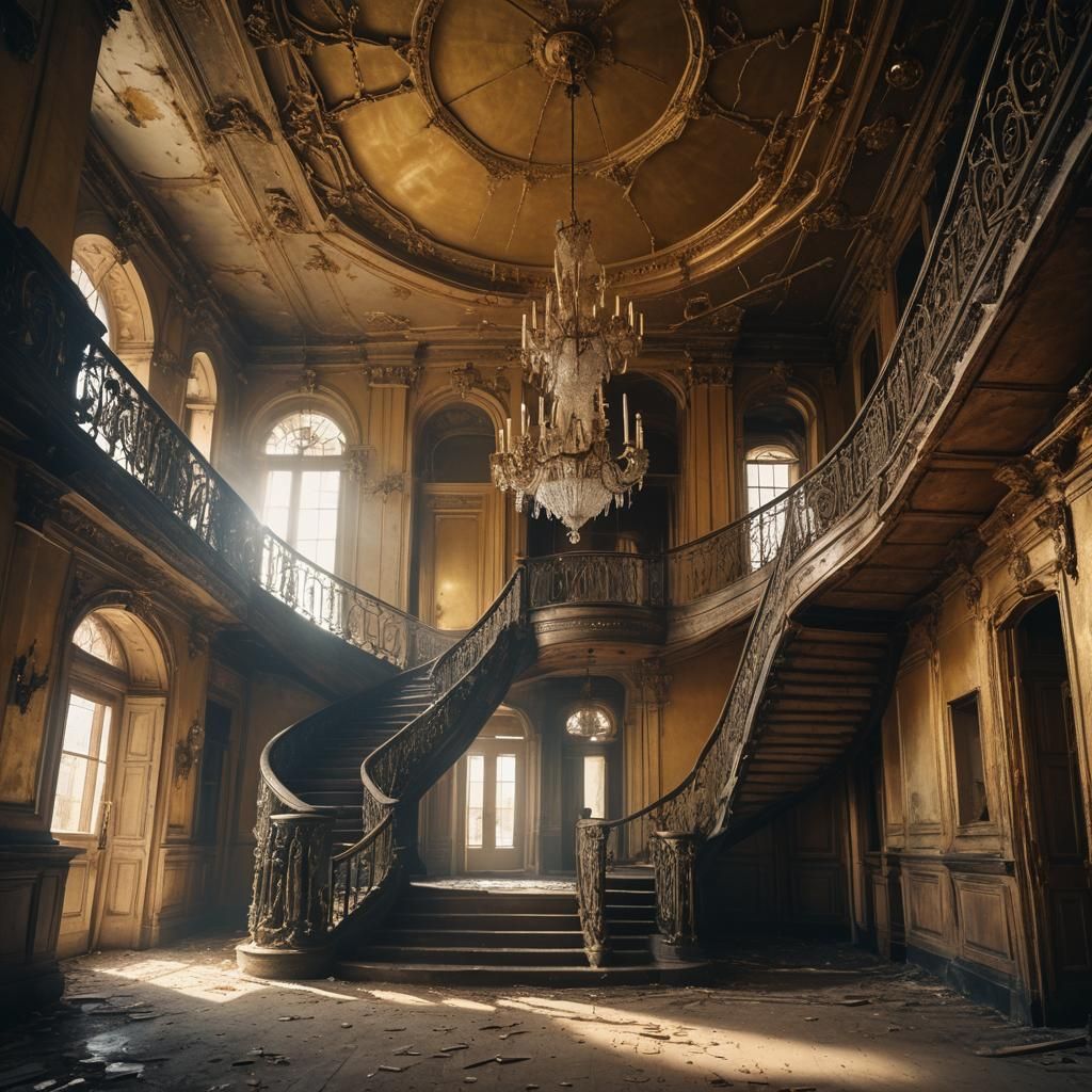 Eerie Abandoned Mansion in Golden Mystical Realism