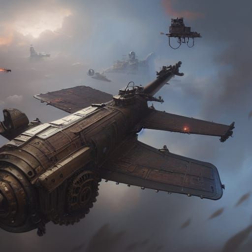 Steampunk Flying Battle Tank in Dark Fantasy Style