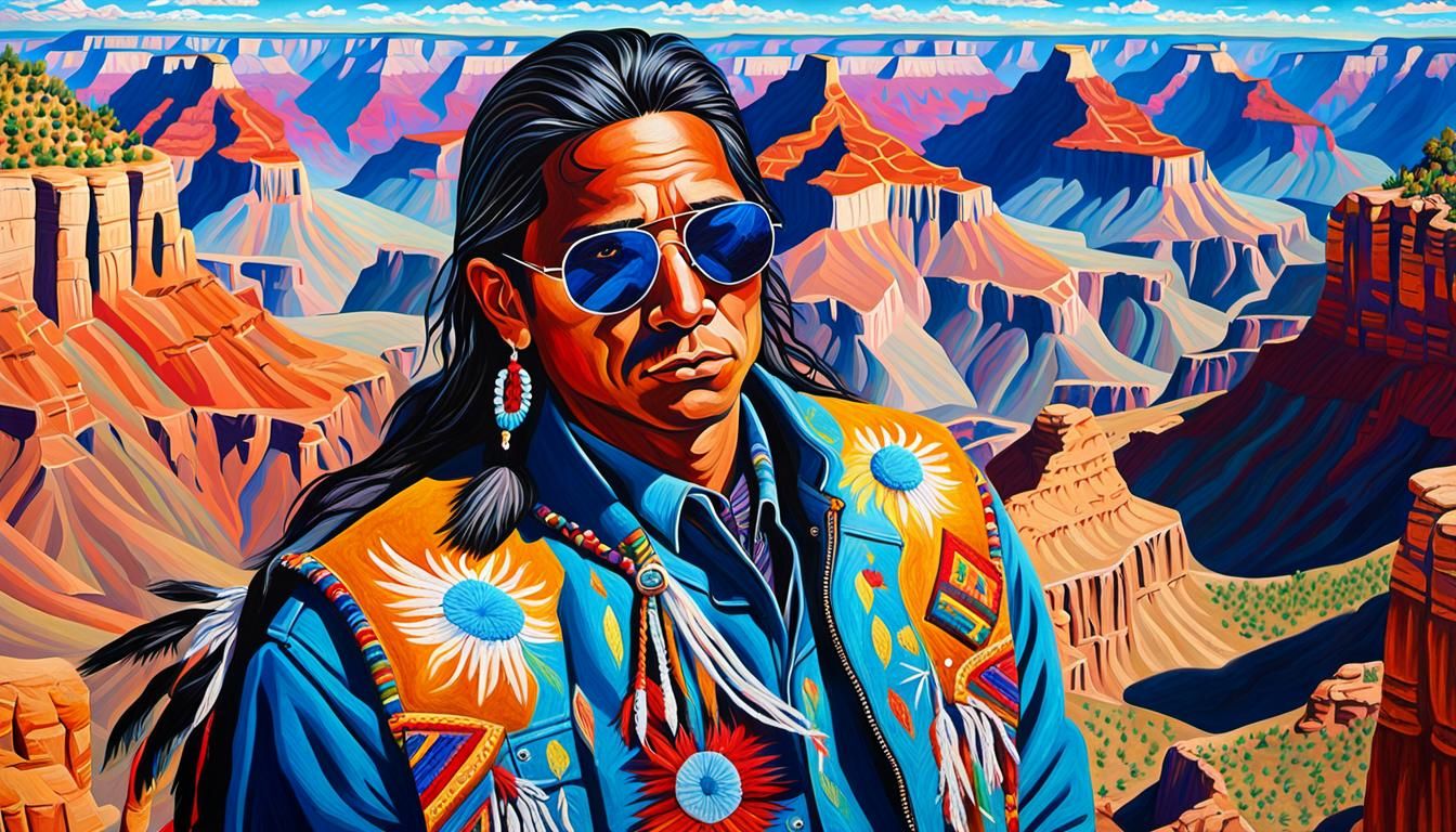 Native American Man in Matisse Style Near Grand Canyon