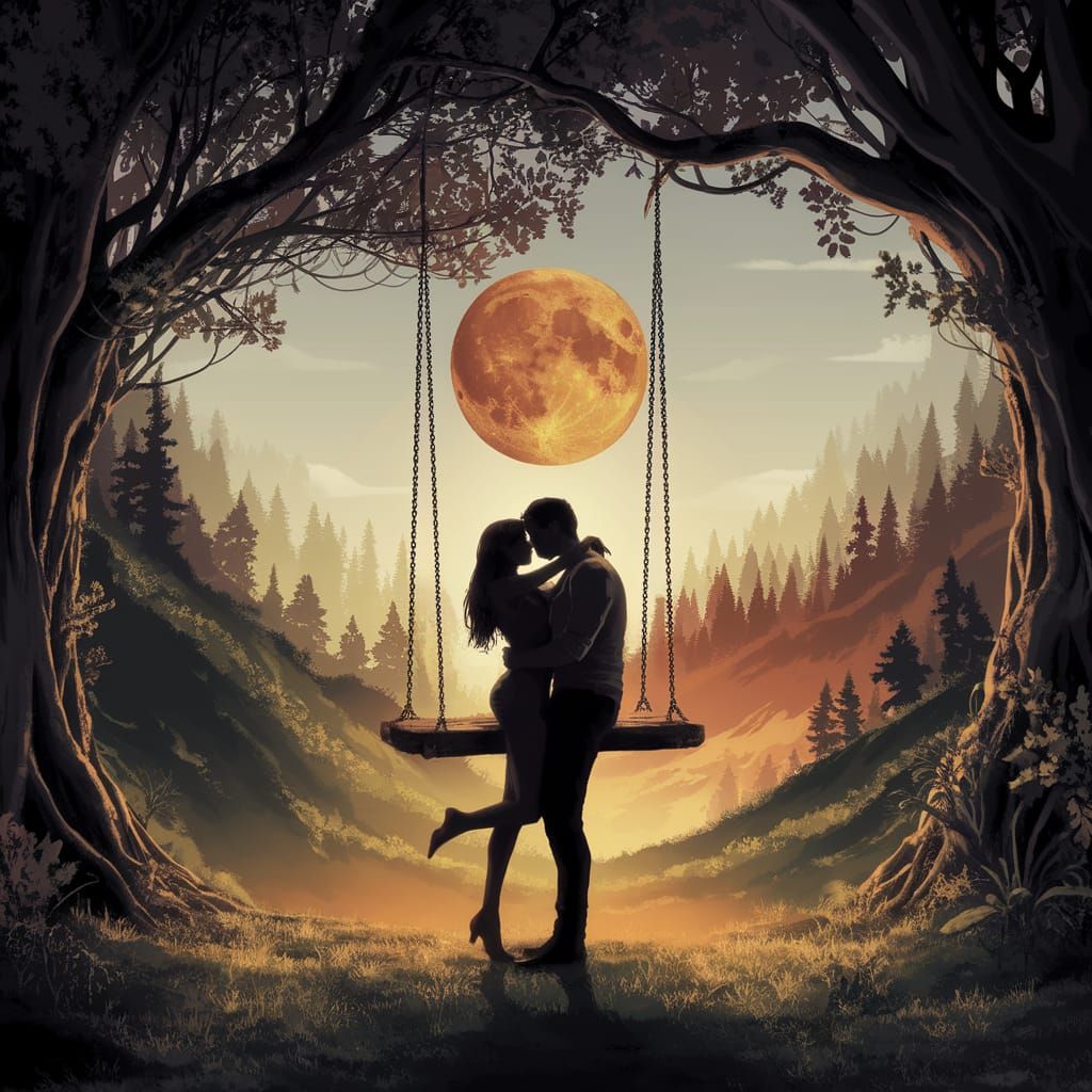 Fantasy Lovers in Golden Moonlight